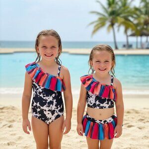 Matching Western Sibling Swimwear: Cow Print Serape Swimsuit